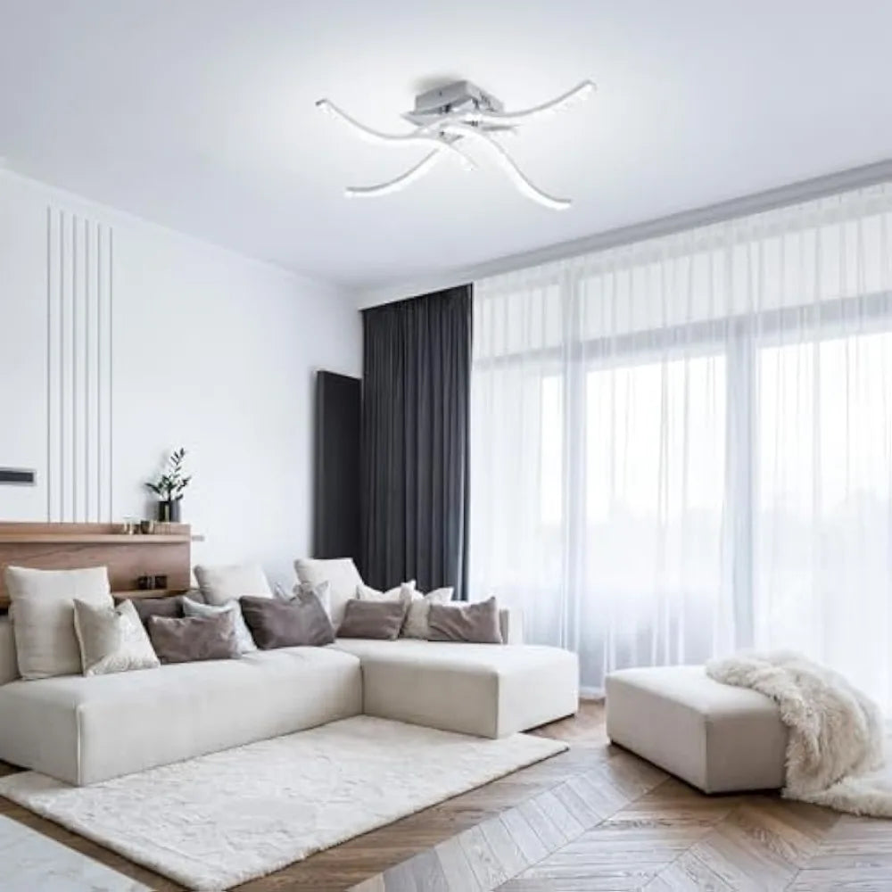 32W Led Ceiling Lamp, Metal Curved Ceiling Lamp Cold White 4 Cross Flamig Acrylic Ceiling Lighting Interior Bedroom Kitchen - view 2