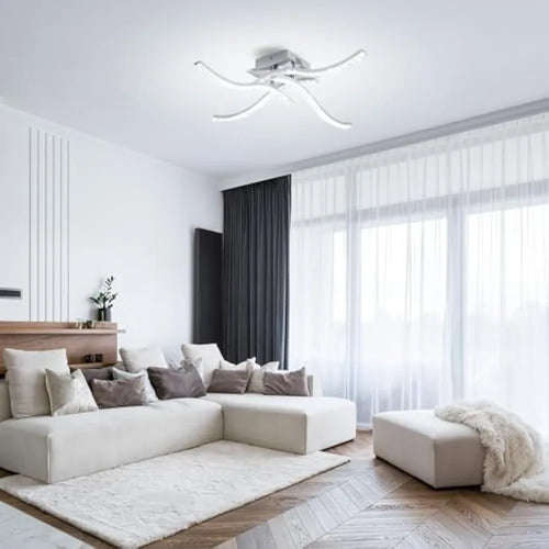 32W Led Ceiling Lamp, Metal Curved Ceiling Lamp Cold White 4 Cross Flamig Acrylic Ceiling Lighting Interior Bedroom Kitchen - view 2