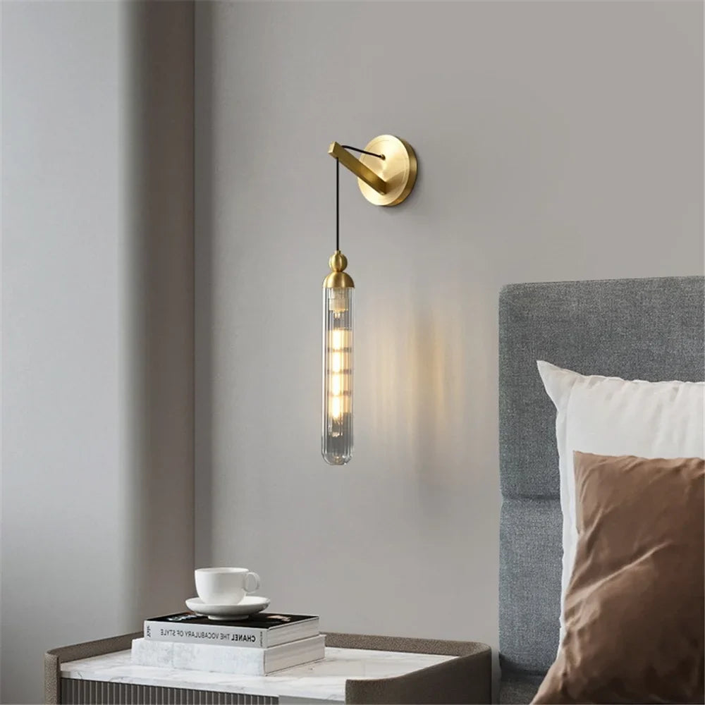 Modern led wall sconce in copper and decorative glass - view 2