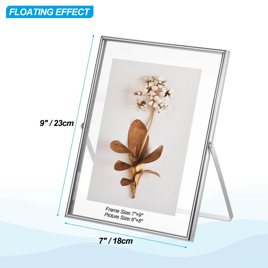 Set of 2 metal and glass photo frames for decoration - 9x7 inches Silver