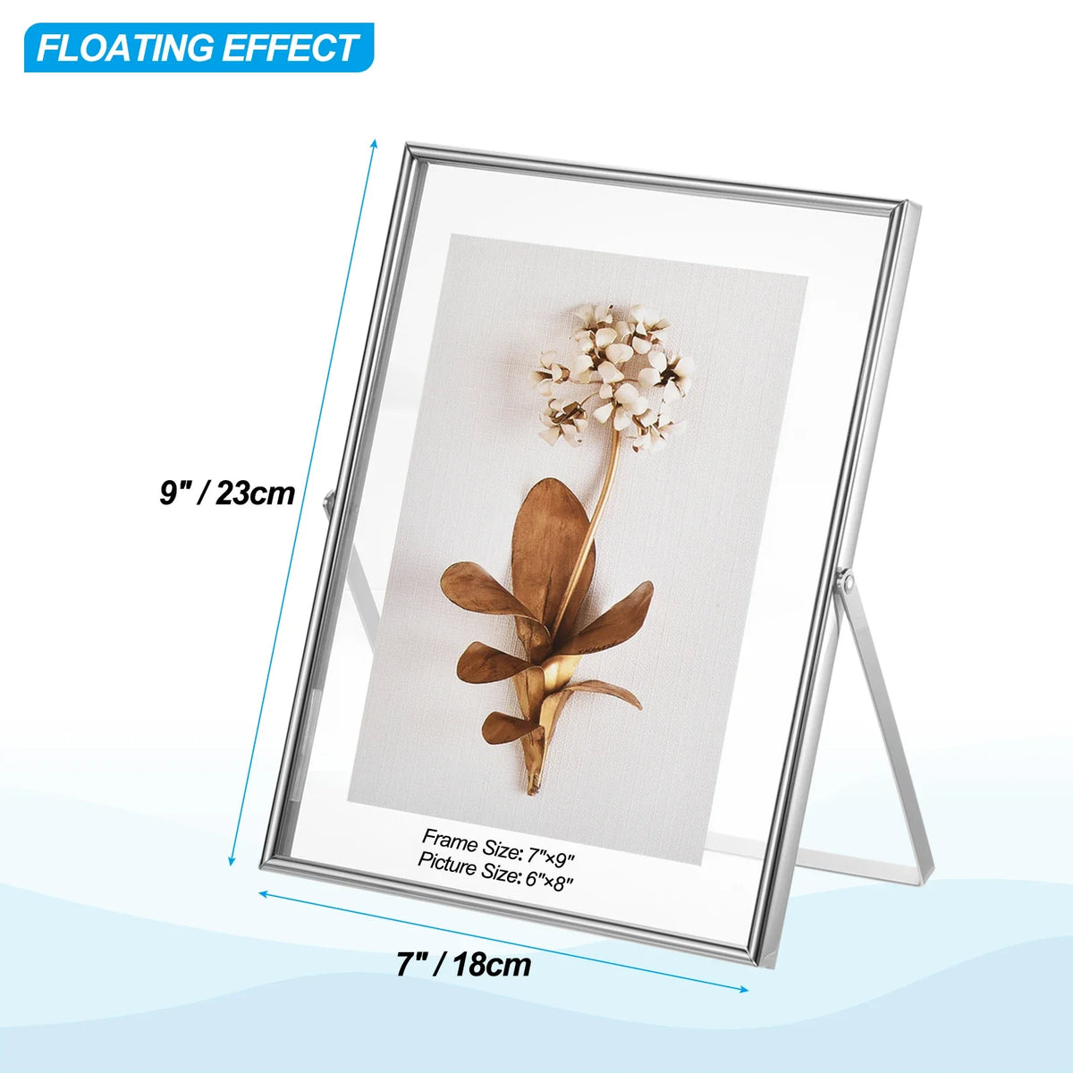 Set of 2 metal and glass photo frames for decoration - 9x7 inches Silver
