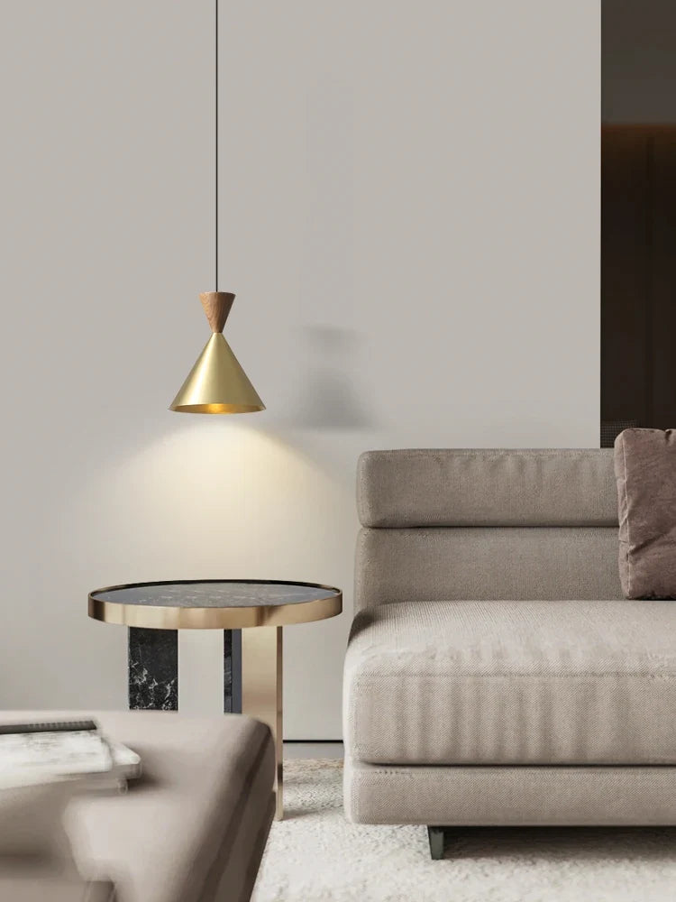 Modern and Minimalist Master Bedroom Bedside Pendant Light, Personalized and Luxurious All Copper Walnut Bar Hanging Line Light - view 4