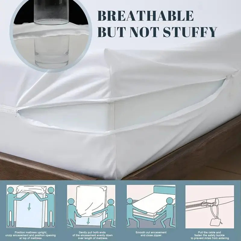 1pc 6-Sides Fully Enclosed Waterproof Mattress Cover With Zipper (Without Pillowcase), Dust-proof Mattress Protector Solid Color - view 3
