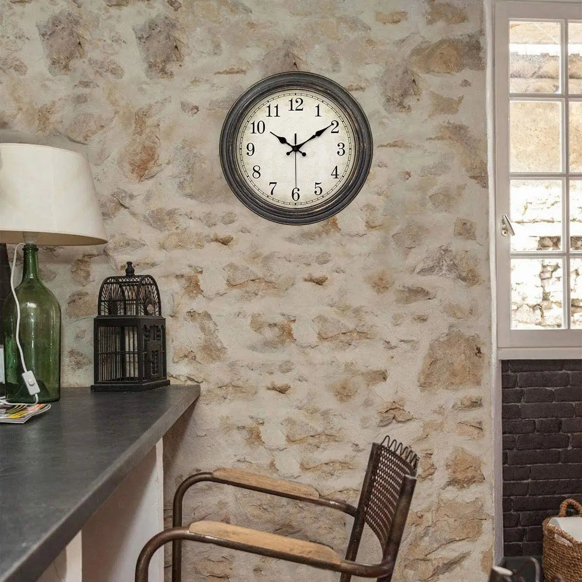 12 Inch Silent Retro Wall Clock Quartz Decorative Table Dial Battery Non-Ticking Digital Clocks for Bedroom,Black - view 4