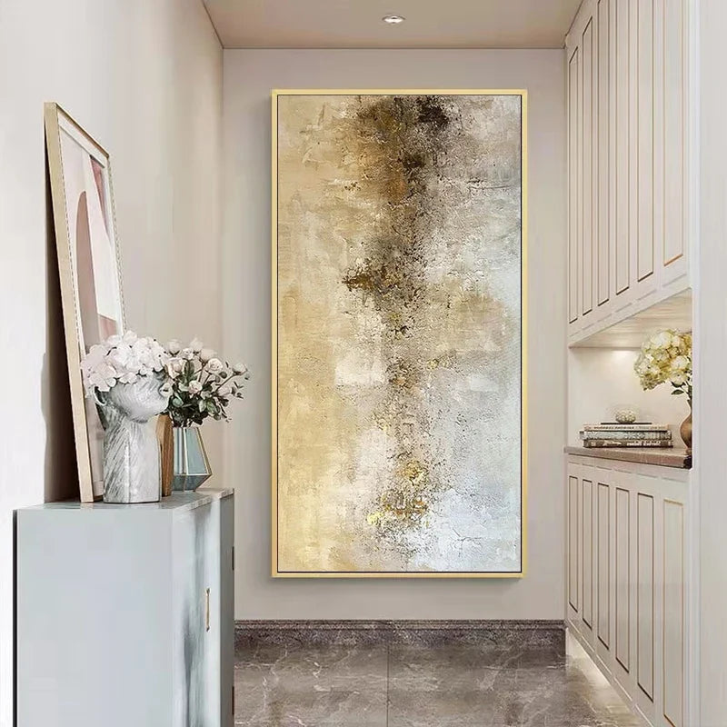 Customizable, Pure Hand-painted Abstract Decorative Painting, Living Room Background Wall Large Gold Leaf, Art Canvas Painting - view 4