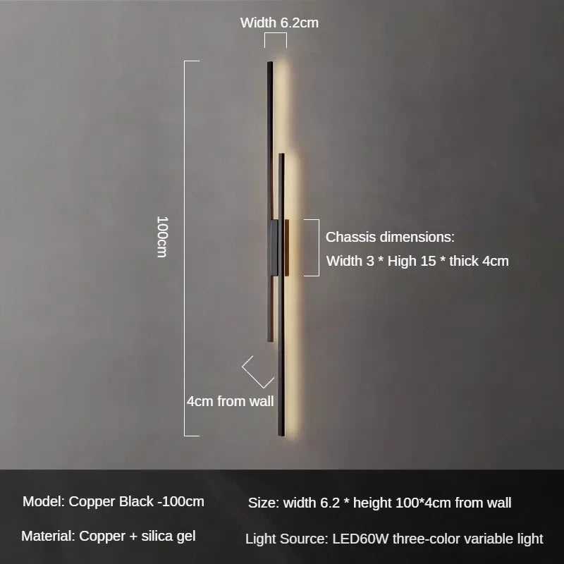 Copper wall sconce for modern and creative decoration - 2700-5500K / Black-100cm