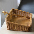 Service tray in woven basket rattan with handles for storage