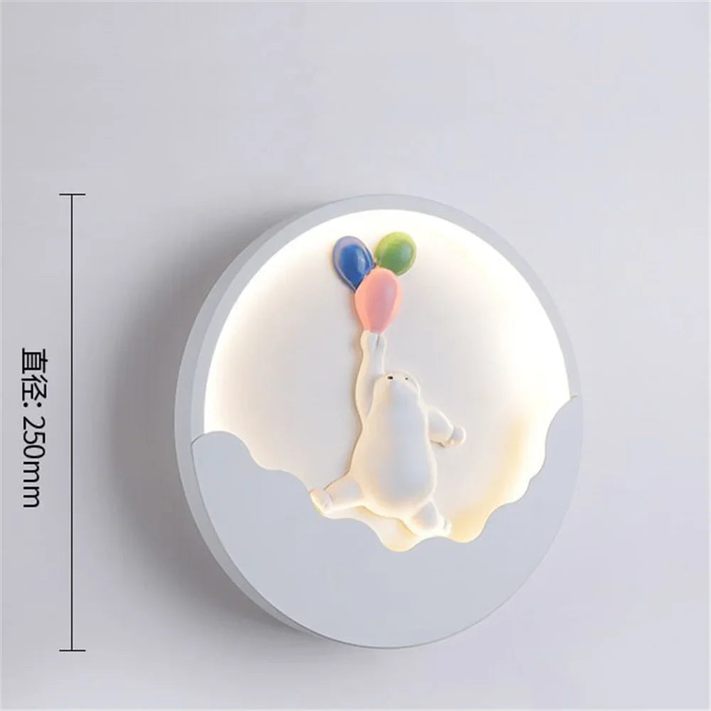Round wall sconce led bear and rabbit for children - One / Warm Light