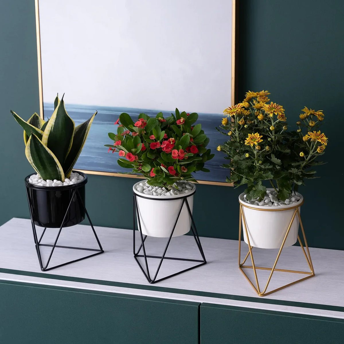 White Ceramic Vase, with Bracket Small White Vase, Round Ceramic Flower Vase, for Modern Nordic Home decor, Living Room, Office - view 4