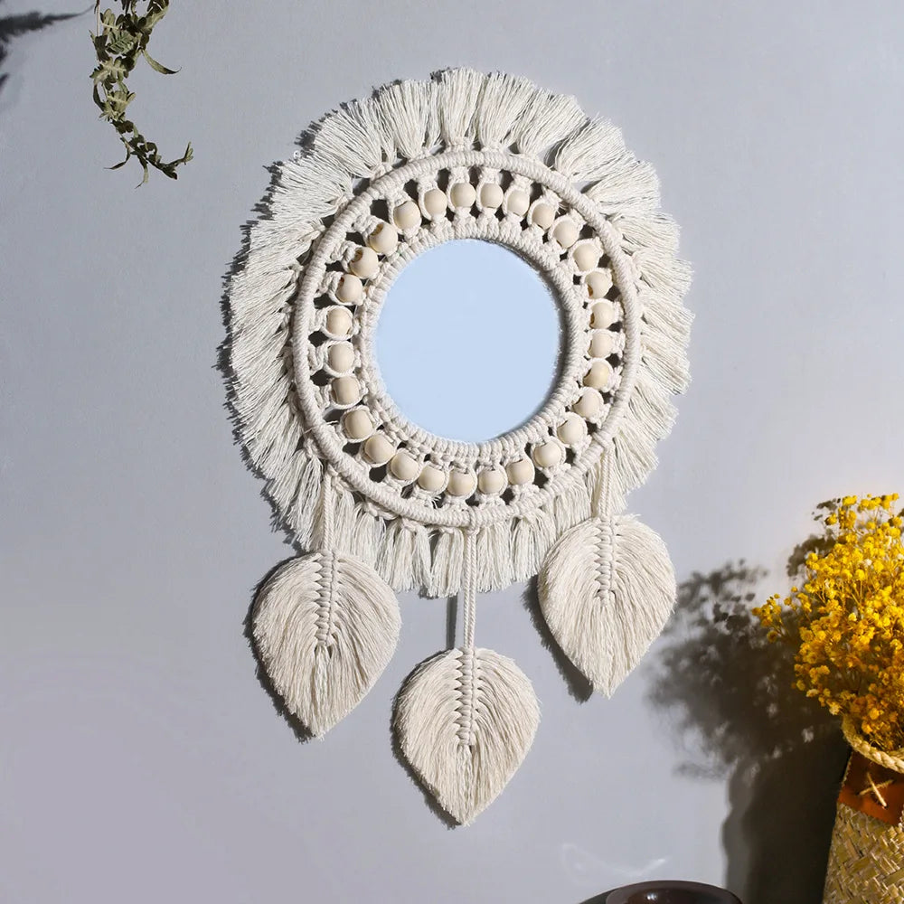 Bohemian Macrame Wall Mirror, Woven Plastic Rope - M0404