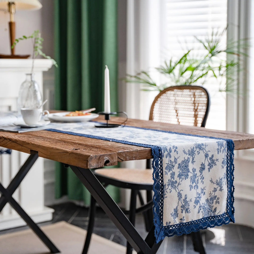 Table runner blue marine lace porcelain country - 30x50cm