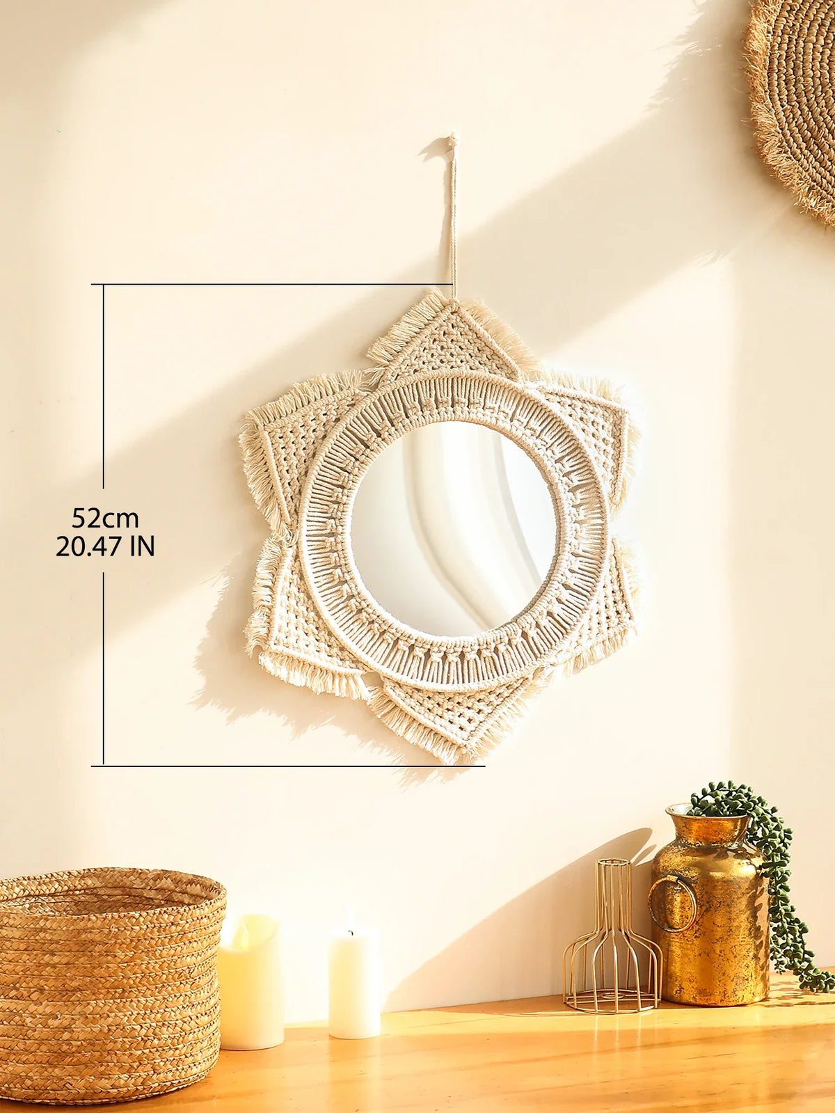 Boho decorative mirror in macrame for handcrafted wall decoration - KK053-M0864