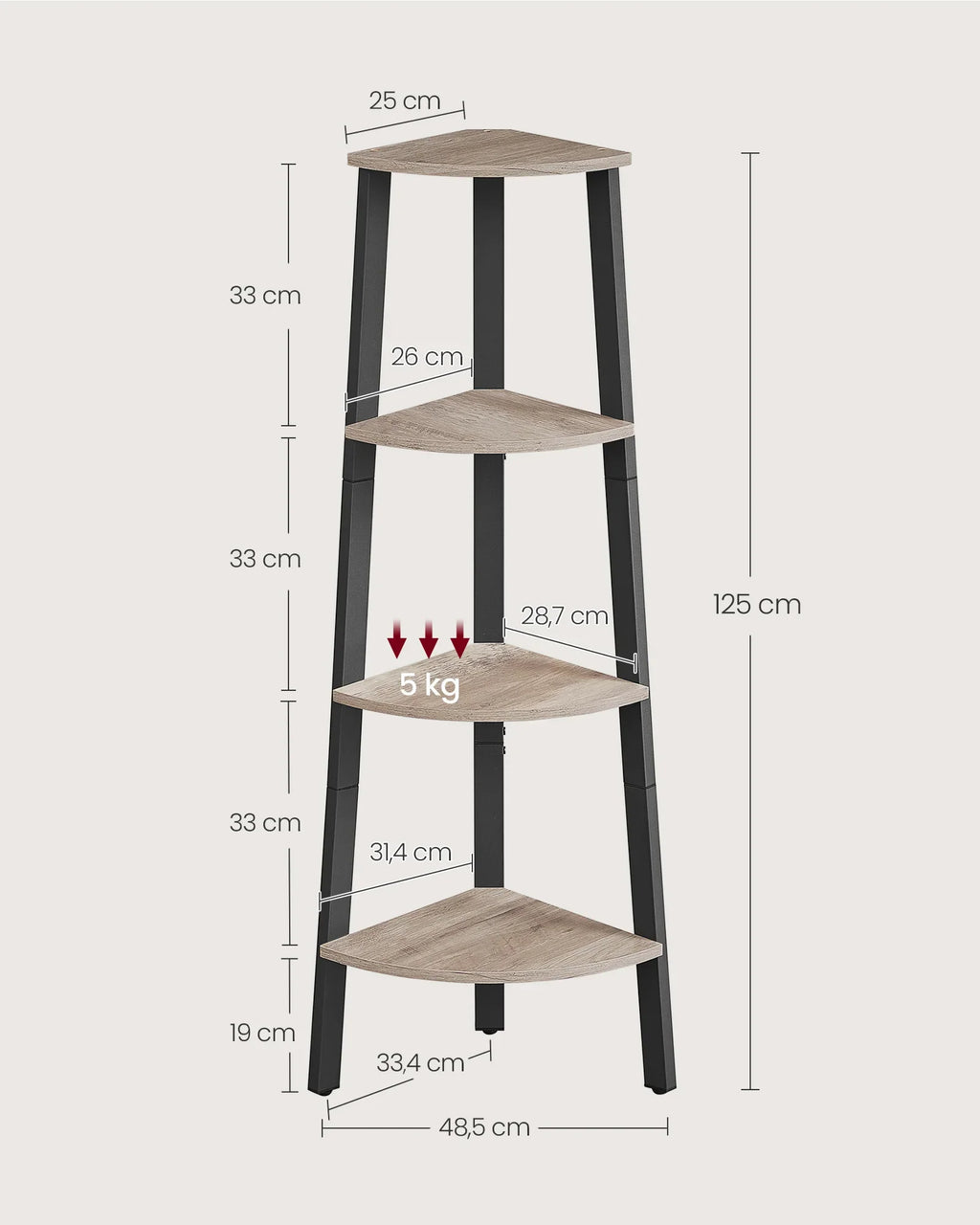 VASAGLE Corner Shelf Unit, 4-Tier Corner Shelf, Ladder Shelf for Living Room, Bookshelf or Plant Stand, Industrial Accent - view 4