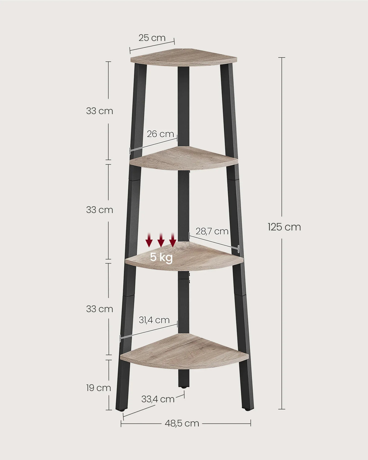 VASAGLE Corner Shelf Unit, 4-Tier Corner Shelf, Ladder Shelf for Living Room, Bookshelf or Plant Stand, Industrial Accent - view 4