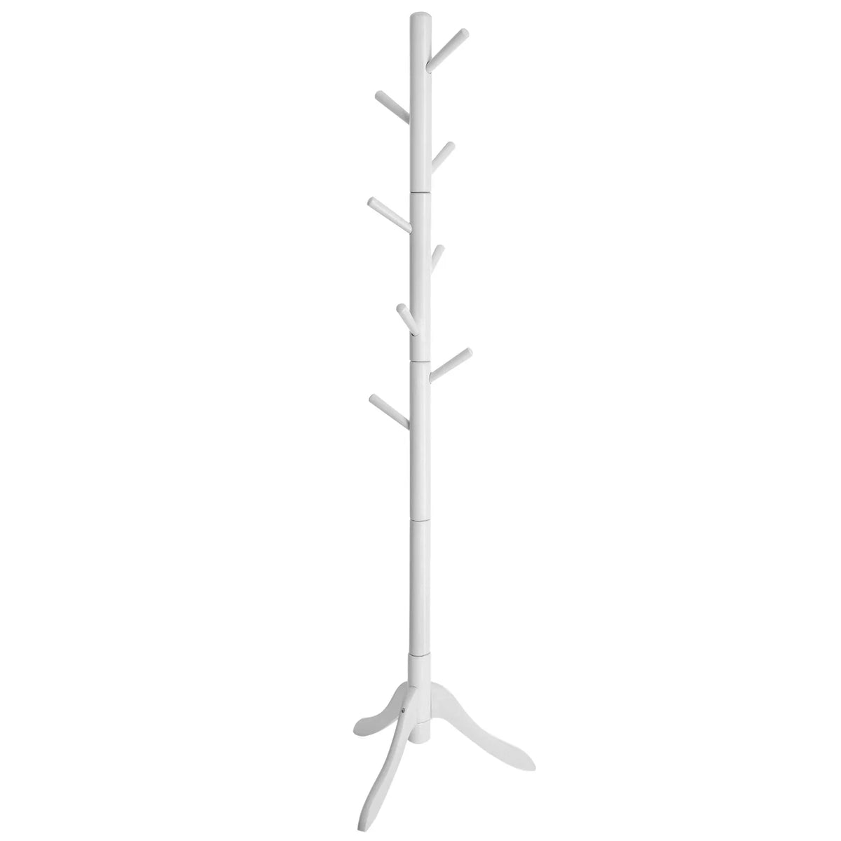 White Tree-Shaped Wooden Coat Rack with 8 Hooks and 3 Heights - WHITE