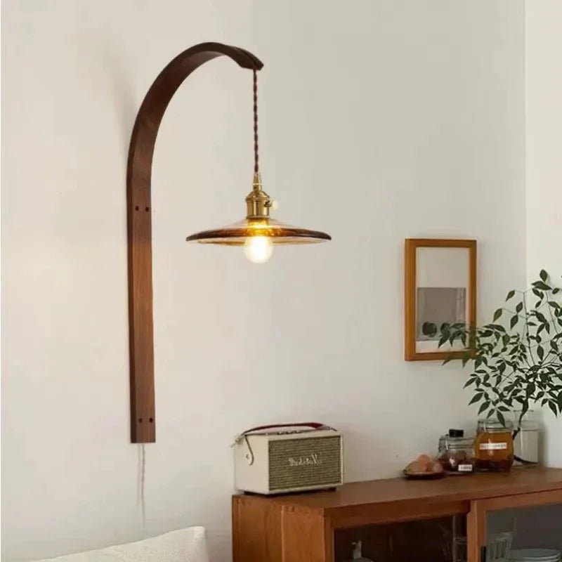 Modern walnut wood lamp with decorative led light - view 3