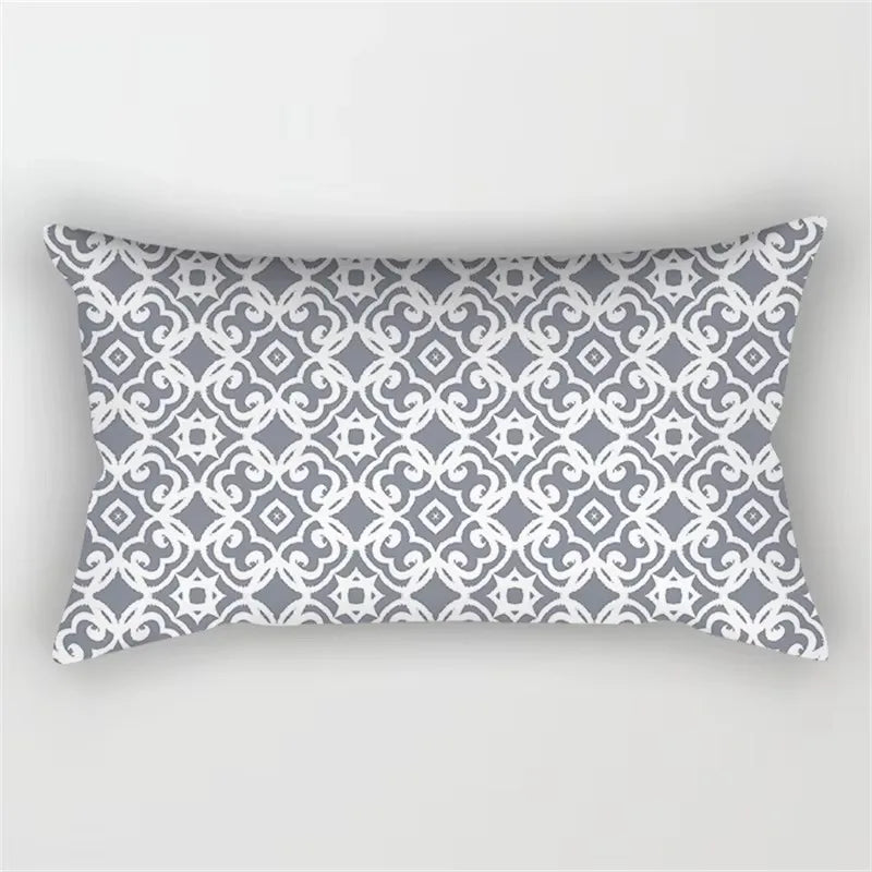 Rectangular throw pillow cover patchwork gray geometric decorative