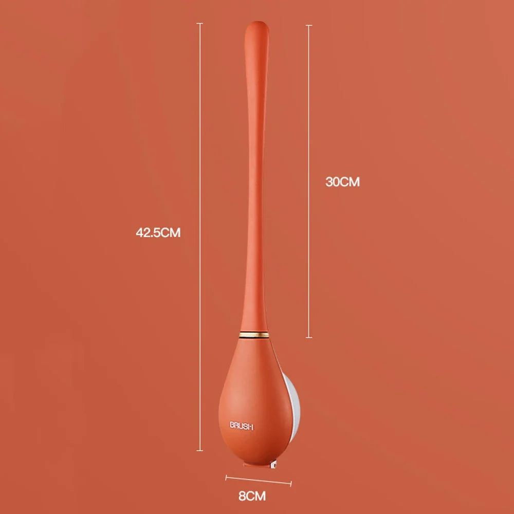 Soft Silicone Toilet Brushes with Hanging Holder Set, Wall-Mounted, Long Handled Cleaning Brush, Hygienic Bathroom Accessories - Orange
