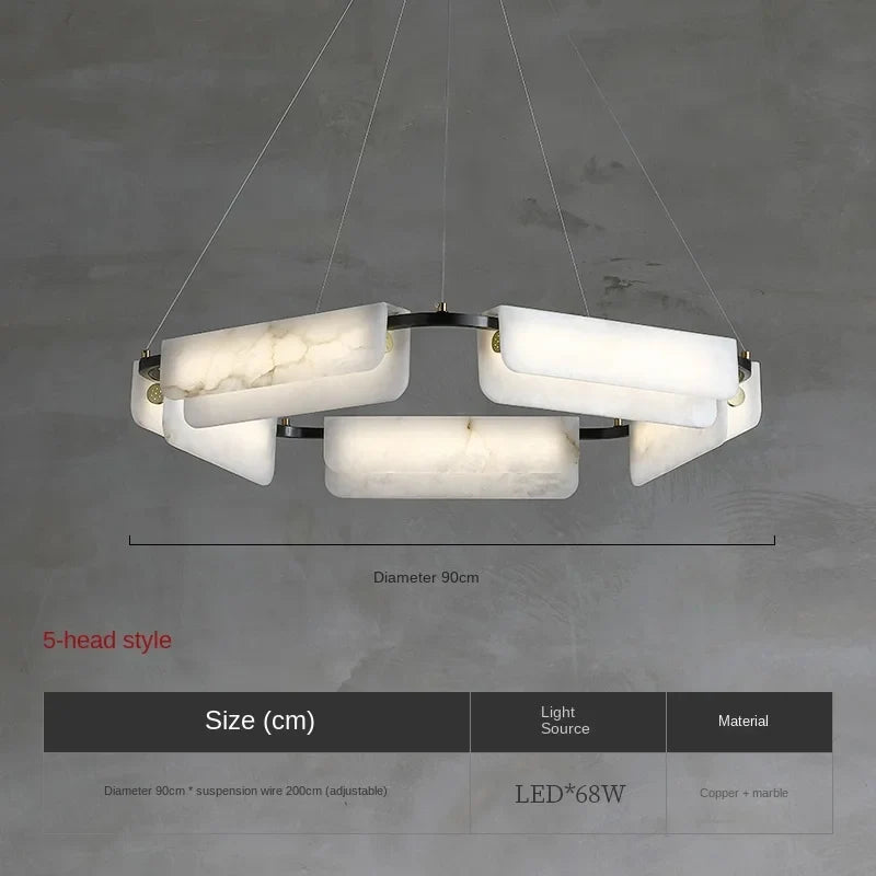 Pure natural marble chandelier and modern light copper design - D90cm-5 / 5000-6000k