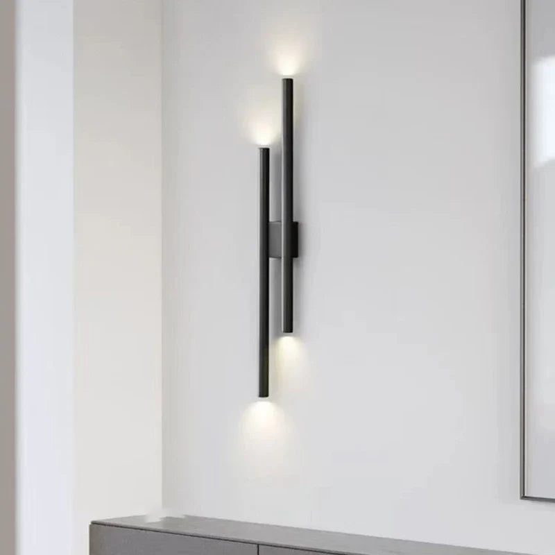 Modern brass black and copper wall sconce with natural light - view 3