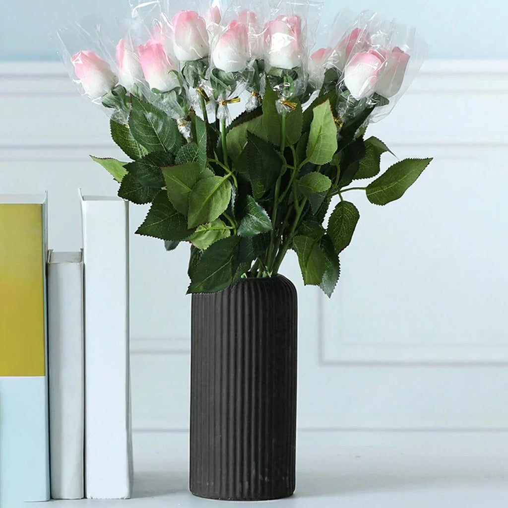 Striped Ceramic-Like Plastic Vase for Flowers, Decorative Floral Arrangement Display, Creative Little Flower Vase - view 4
