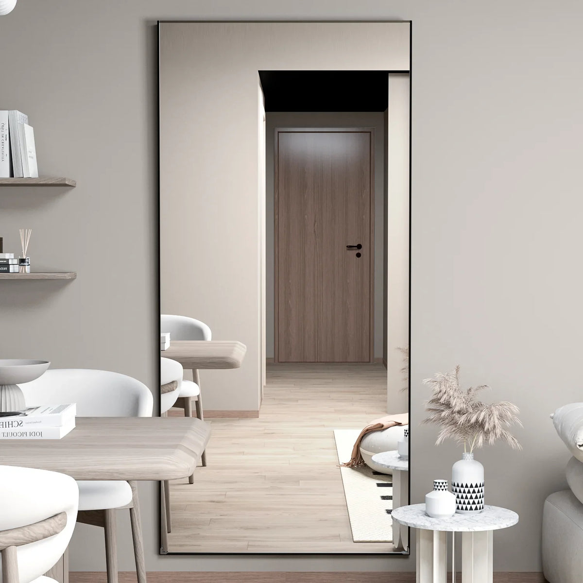 CASSILANDO Full Length Mirror 65" * 24 ", Floor Standing Mirror,  Black Metal Frame Mirror， Full Body Mirror - Black