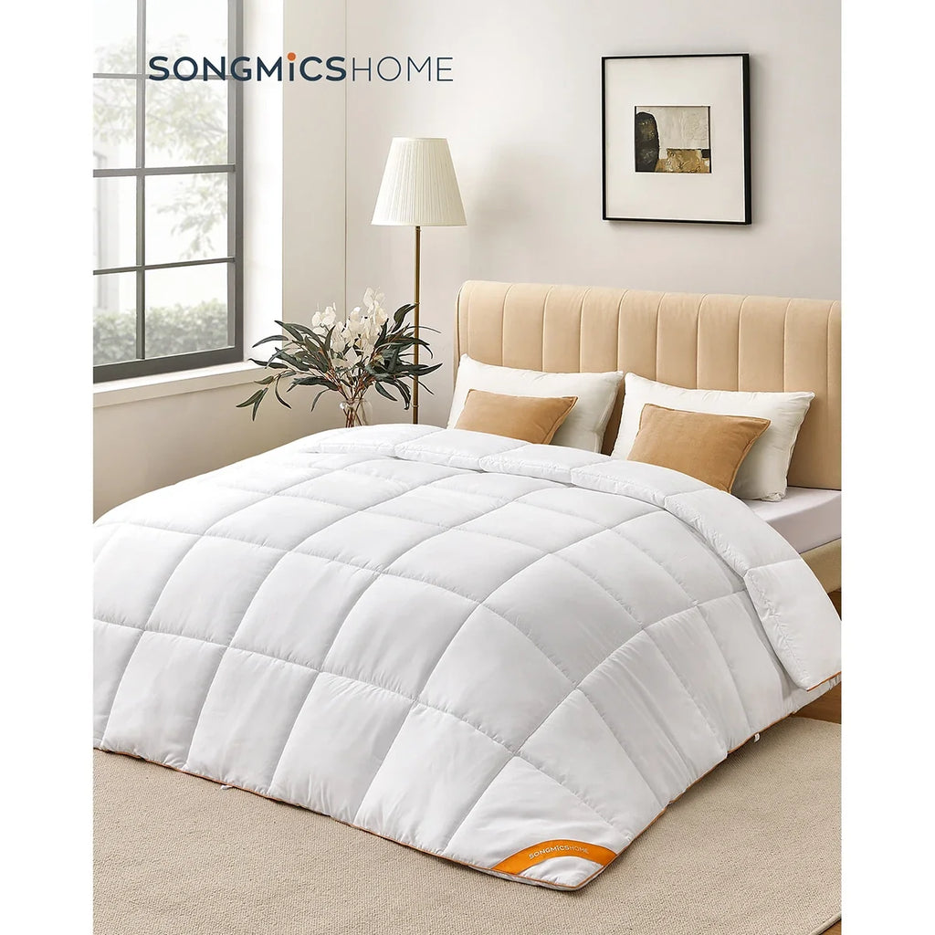 Duvet, Duvet 220 x 240 cm, Mattressed duvet with 8 buckles, 300 GSM Eiderdon, King Size duvet, White