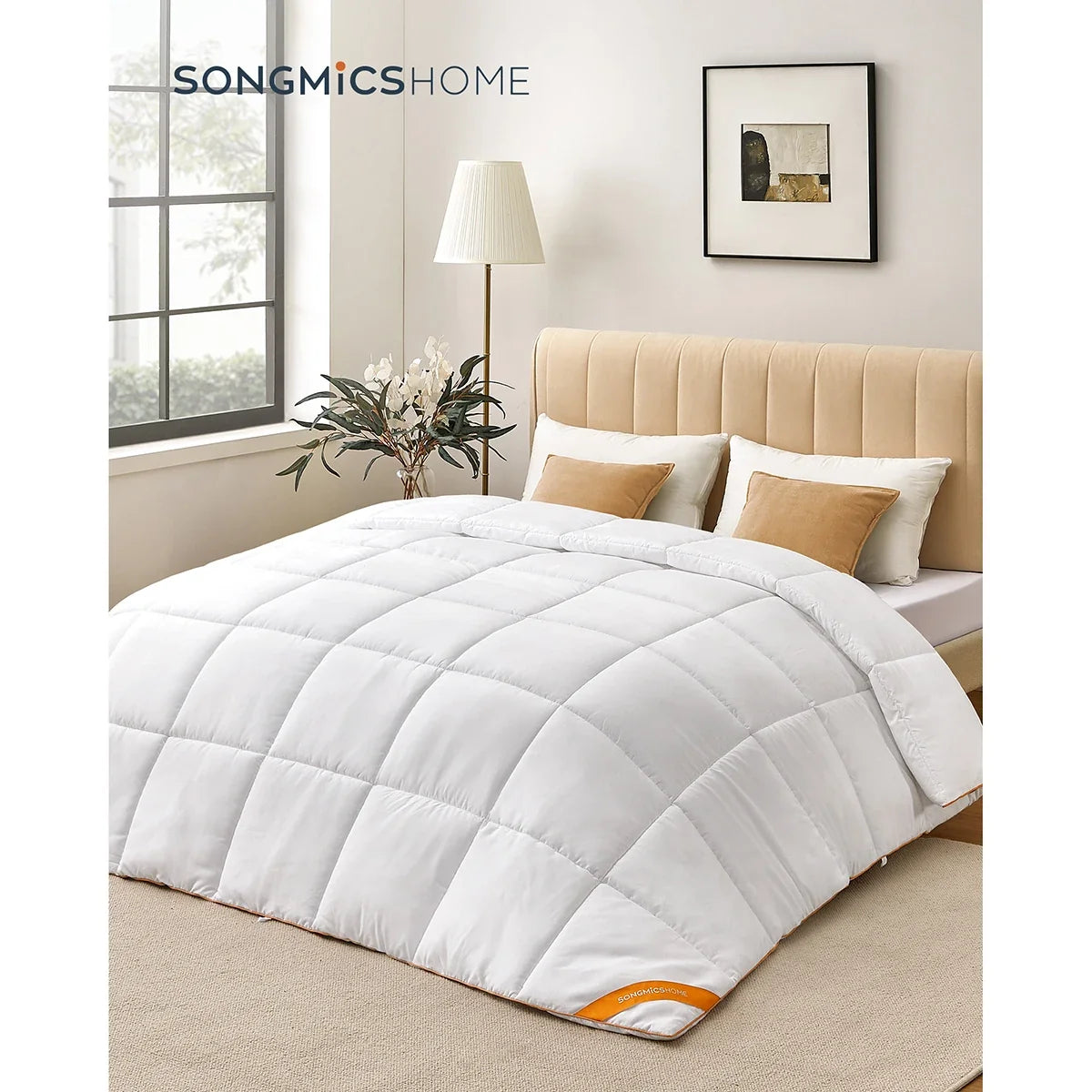 Duvet, Duvet 220 x 240 cm, Mattressed duvet with 8 buckles, 300 GSM Eiderdon, King Size duvet, White