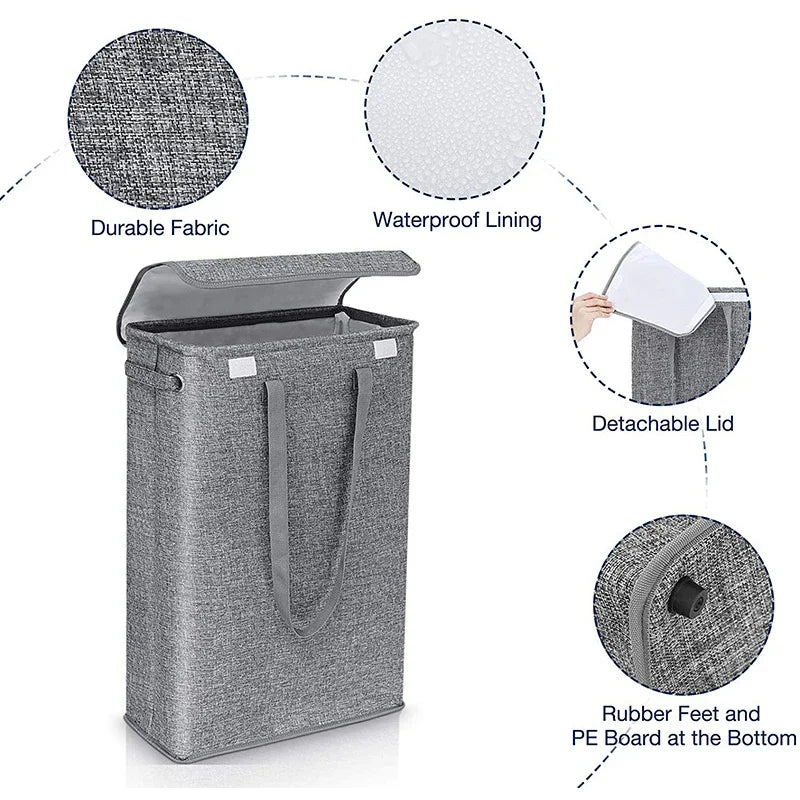 45L Slimline Laundry Hamper with Lid, Family Bathroom Life Clothes Pants Storage Dirty Clothes Basket  Folding Laundry Basket - view 4