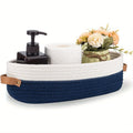 Oval Woven Bathroom Storage Basket, Multifunctional Desktop Organizer, Toilet Paper Holder, Toy Storage Basket - Blue
