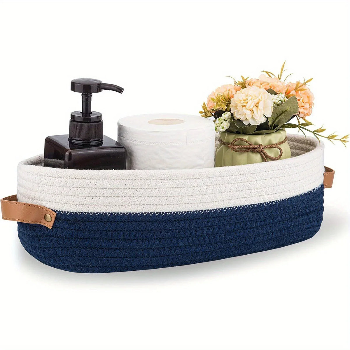 Oval Woven Bathroom Storage Basket, Multifunctional Desktop Organizer, Toilet Paper Holder, Toy Storage Basket - Blue