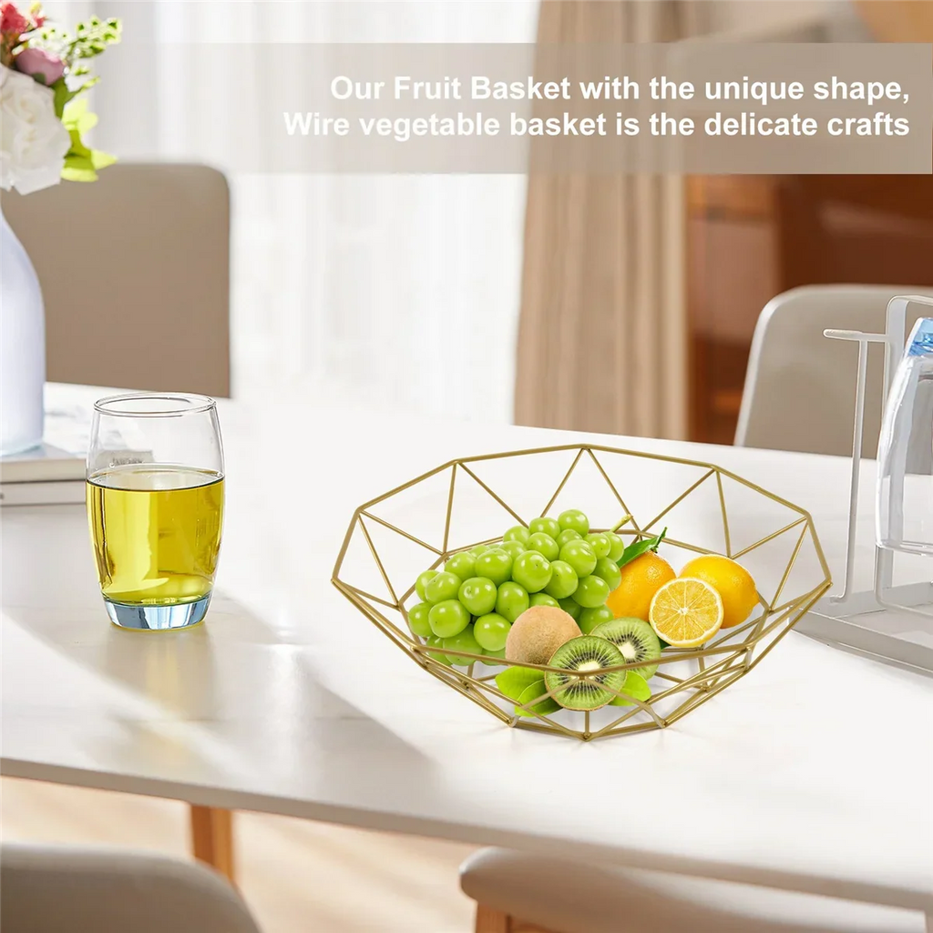 Metal Wire Fruit Basket Fruit Bowl, Large Round Bread Storage Bowl Stand - view 5