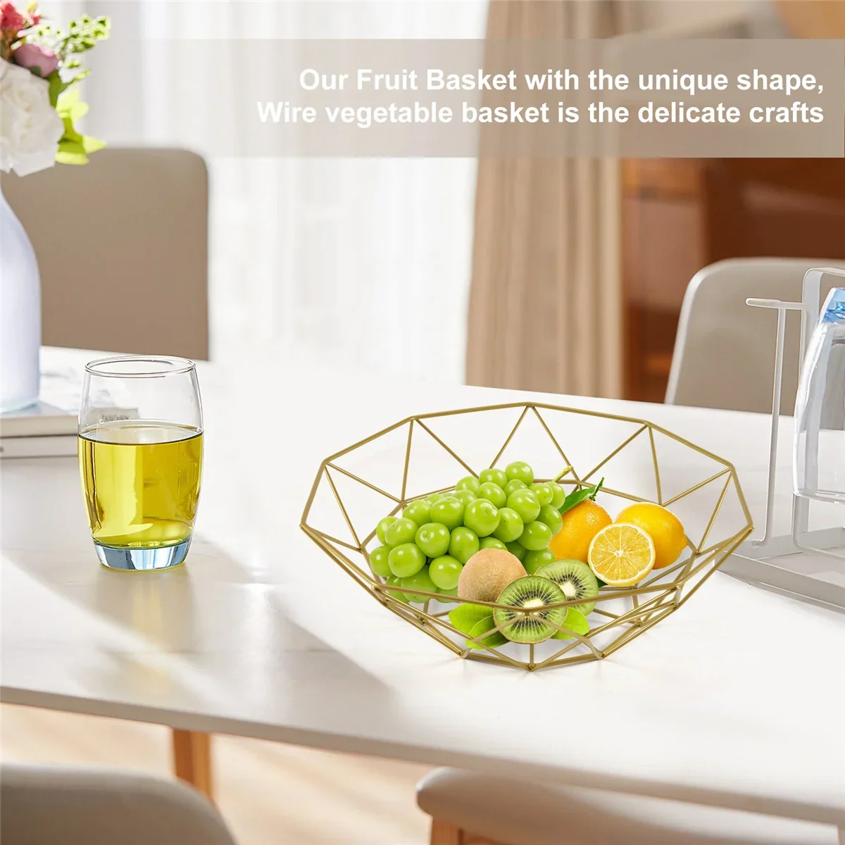 Metal Wire Fruit Basket Fruit Bowl, Large Round Bread Storage Bowl Stand - view 5