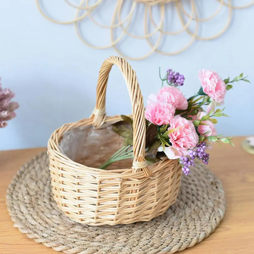Vintage storage basket in hand woven rattan for flowers and food - view 3