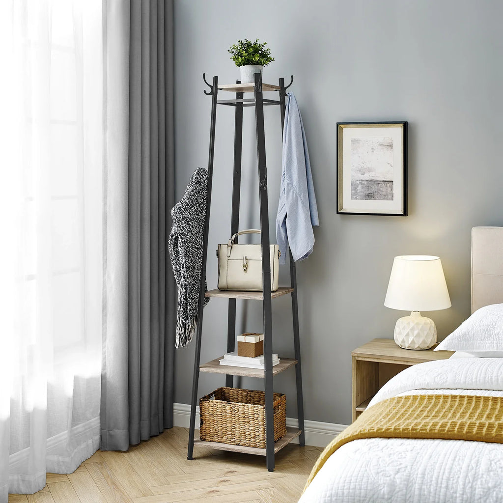 VASAGLE Coat Rack, Cloakroom, Clothes Rack with 3 Tier Shelf, Hooks and Rails, Steel Frame, Industrial Style - view 3