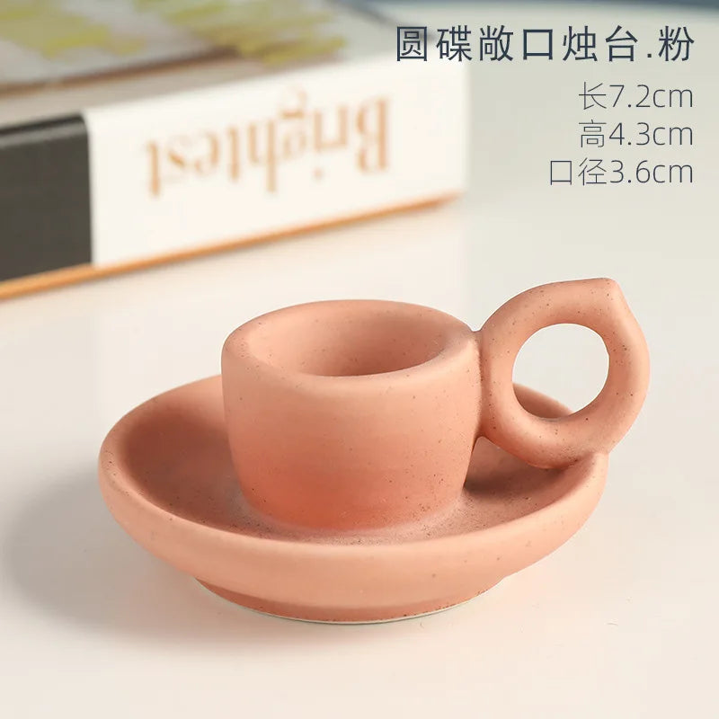Nordic ceramic candle holder for elegant interior decoration - Open-Pink
