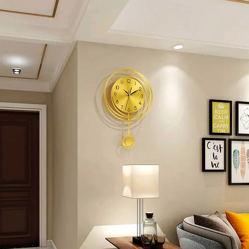 Circular hollow swinging wall clock with Arabic numerical scale clock, living room, bedroom, office, home decoration clock - view 5