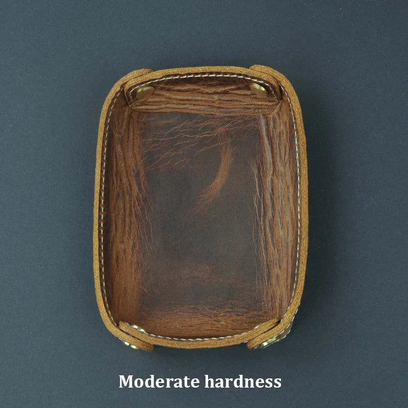 Genuine leather storage tray for various objects - Dark brown