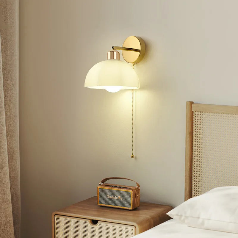 Nordic glass and modern ceramic wall sconce with pull-out switch - view 3