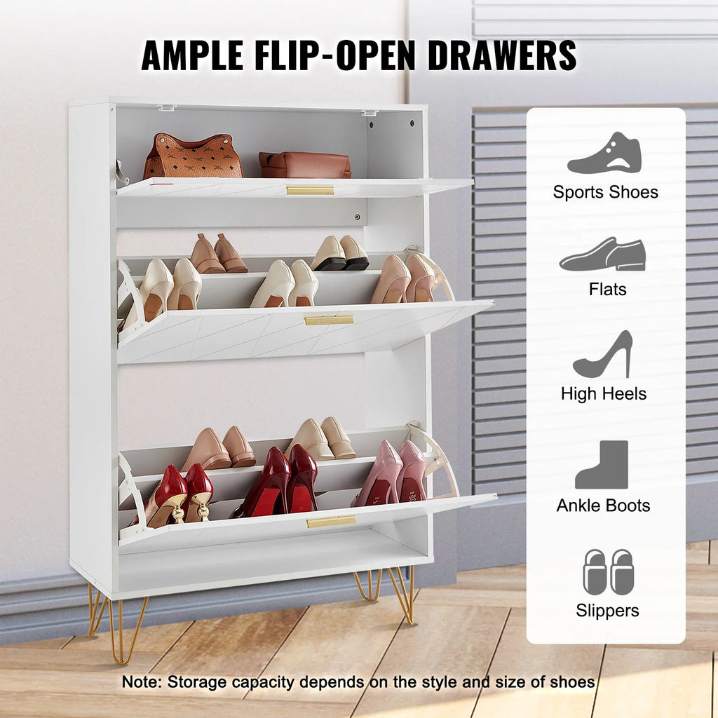 Shoe cabinet with folding drawers for self-contained storage - view 5
