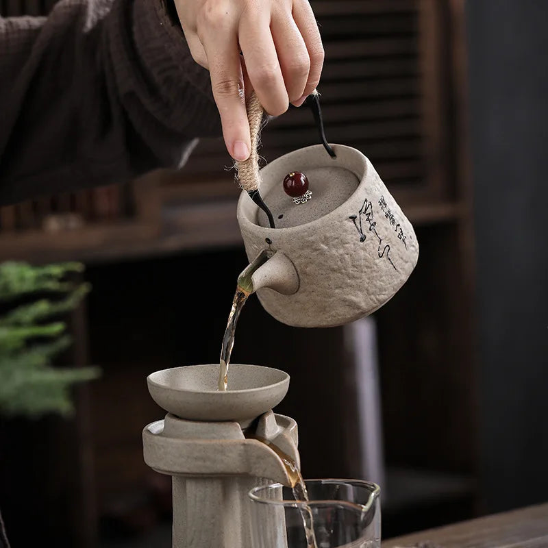 Japanese retro kungfu ceramic textured tea service - view 5