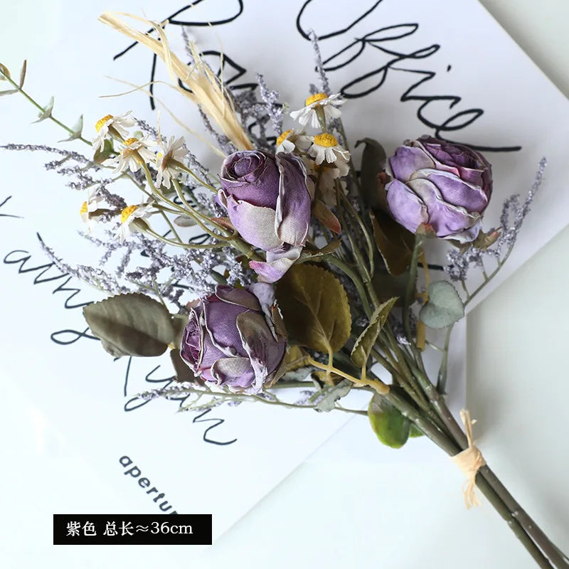 Bouquet of dried rose wines and peonies for autumn retro decoration - Purple