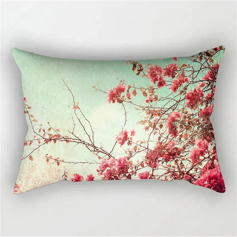 Rainbow Red and Pink Floral Throw Pillow Cover, Design 2