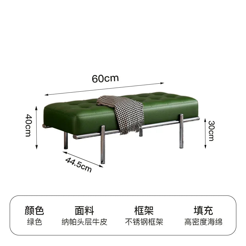 Stainless Steel Shoe Changing Bench, Long Stool, Italian Minimalist Leather, Bed-End Seat, Light, Luxury - 60cm x 44.5cm x 40cm 4