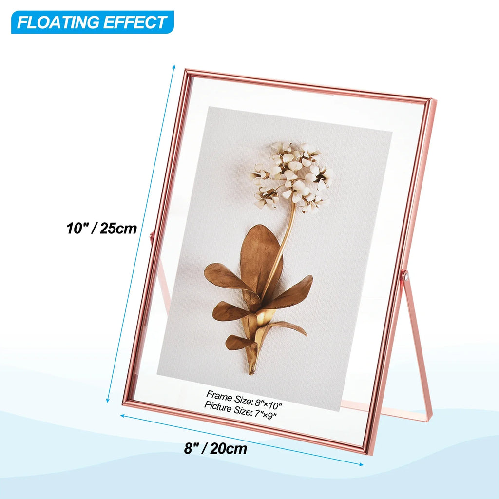 Set of 2 metal and glass photo frames for decoration - 10x8 inches Pink