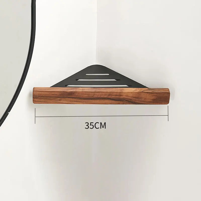 Wall Mount Floating Shelves, Wood and Aluminium, Storage Rack, Home decor, Living Room, Bedroom, Bathroom, Kitch - black 1