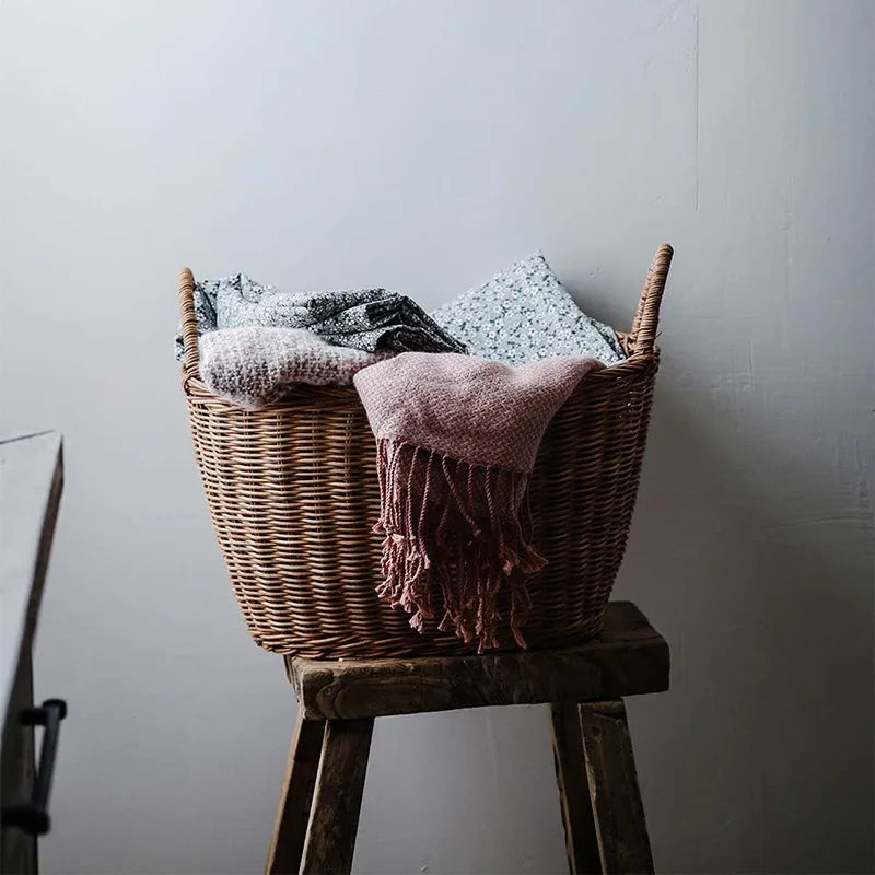 Natural multifunctional rattan cloth basket for storage and organization