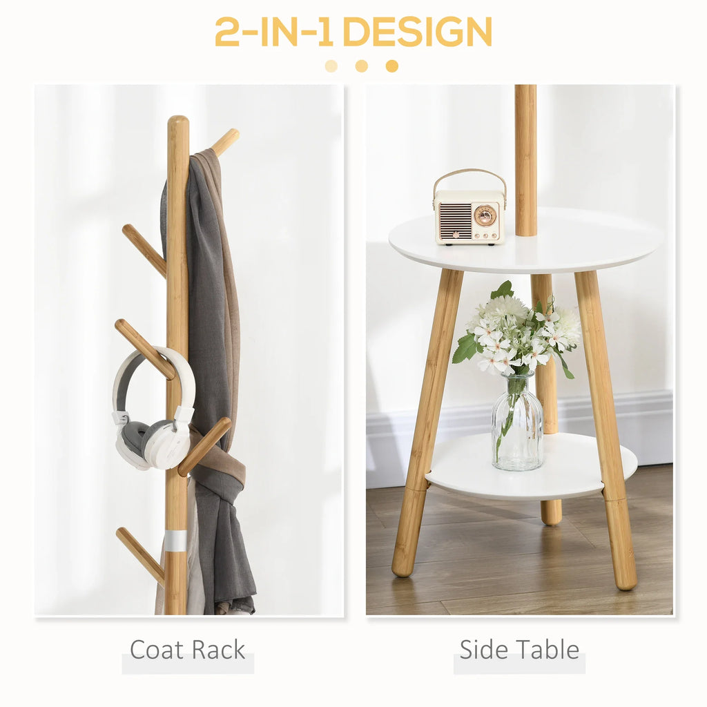 HOMCOM 2 in 1 bamboo stand rack with 2 shelves 5 hooks 39,5x39,5x171 cm - view 4