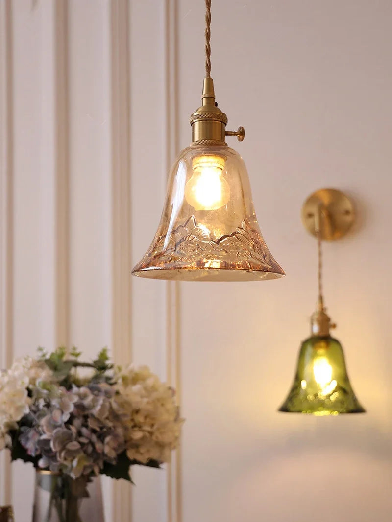 Vintage glass wall sconce with brass socket - view 3