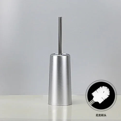 Toilet brush with long handle soft hair without dead end - Silver Nylon Head